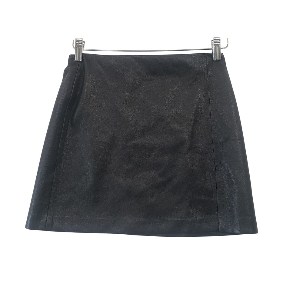 Sunday Best Mini Skirt 4 Black Vegan Leather Side Slit A Line High Waist Edgy